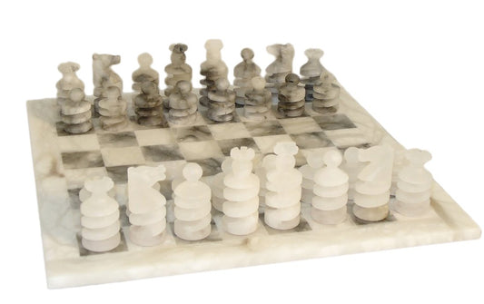 Spiral Alabaster Chess Set in Grey / White